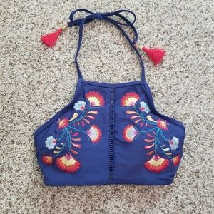 Embroidered high neck swim suit top
